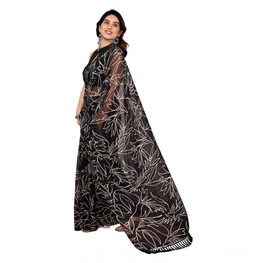 Generic Women's Zalar Lace Georgette Printed Ready-to-Wear Saree With Unstitched Blouse 5.5 Mtr (Black) - MYLUXURY LANE ENTERPRISE