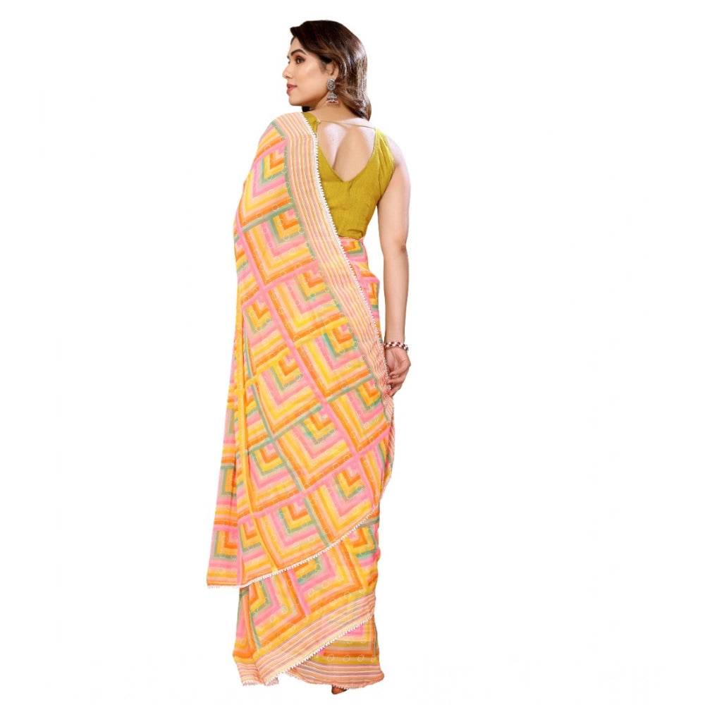 Generic Women's Small Lace Georgette Printed Ready-to-Wear Saree With Unstitched Blouse 5.5 Mtr (Yellow) - MYLUXURY LANE ENTERPRISE