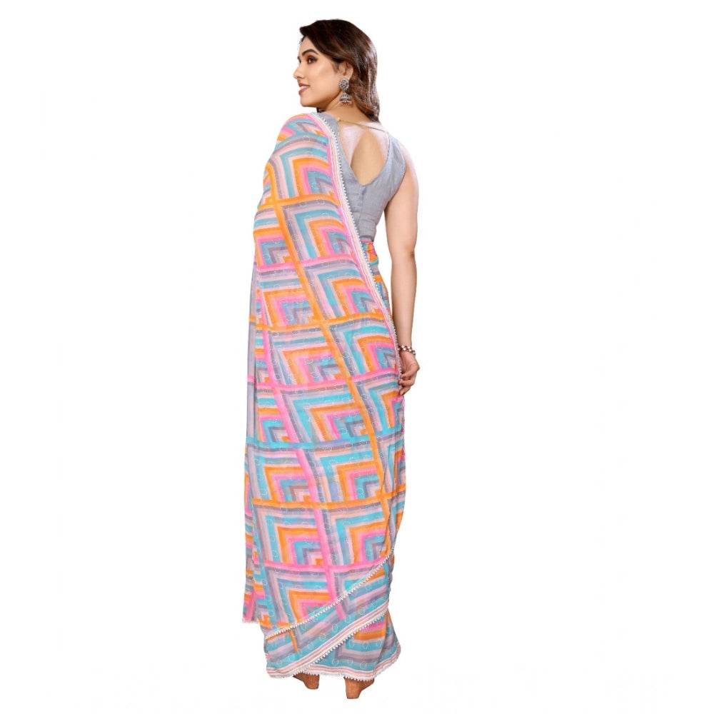 Generic Women's Small Lace Georgette Printed Ready-to-Wear Saree With Unstitched Blouse 5.5 Mtr (Grey) - MYLUXURY LANE ENTERPRISE