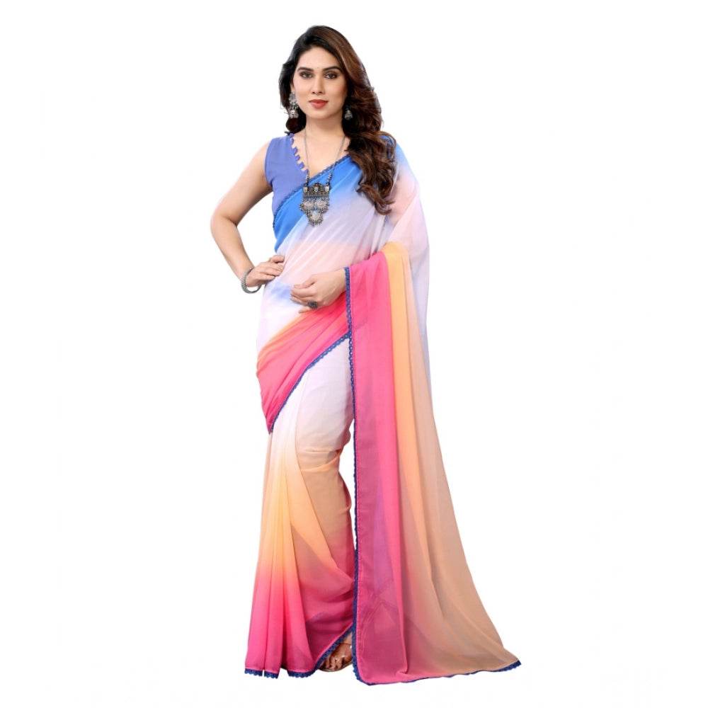 Generic Women's Small Lace Georgette Solid Ready-to-Wear Saree With Unstitched Blouse 5.5 Mtr (Multicolor) - MYLUXURY LANE ENTERPRISE