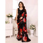 Generic Women's Small Lace Georgette Printed Ready-to-Wear Saree With Unstitched Blouse 5.5 Mtr (Black-Red) - MYLUXURY LANE ENTERPRISE