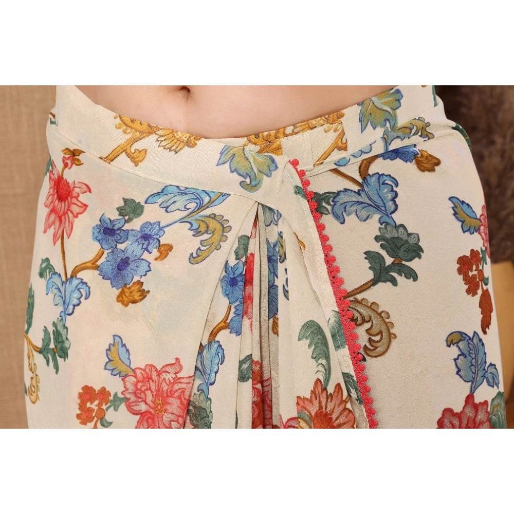 Generic Women's Small Lace Georgette Printed Ready-to-Wear Saree With Unstitched Blouse 5.5 Mtr (Off White) - MYLUXURY LANE ENTERPRISE