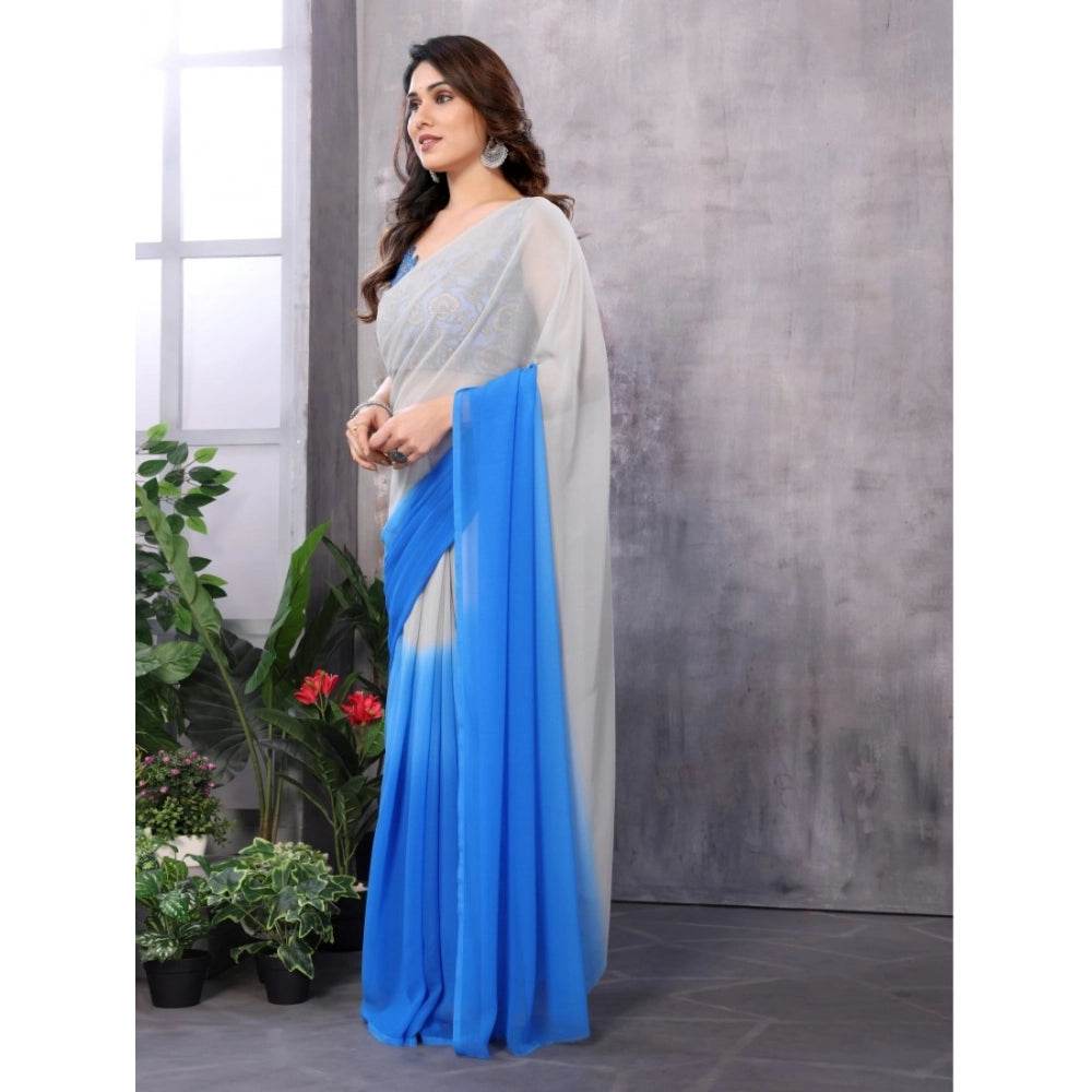 Generic Women's Small Lace Georgette Solid Ready-to-Wear Saree With Unstitched Blouse 5.5 Mtr (Grey-Blue) - MYLUXURY LANE ENTERPRISE