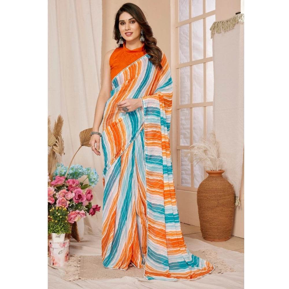 Generic Women's Small Lace Georgette Striped Ready-to-Wear Saree With Unstitched Blouse 5.5 Mtr (Multicolor) - MYLUXURY LANE ENTERPRISE