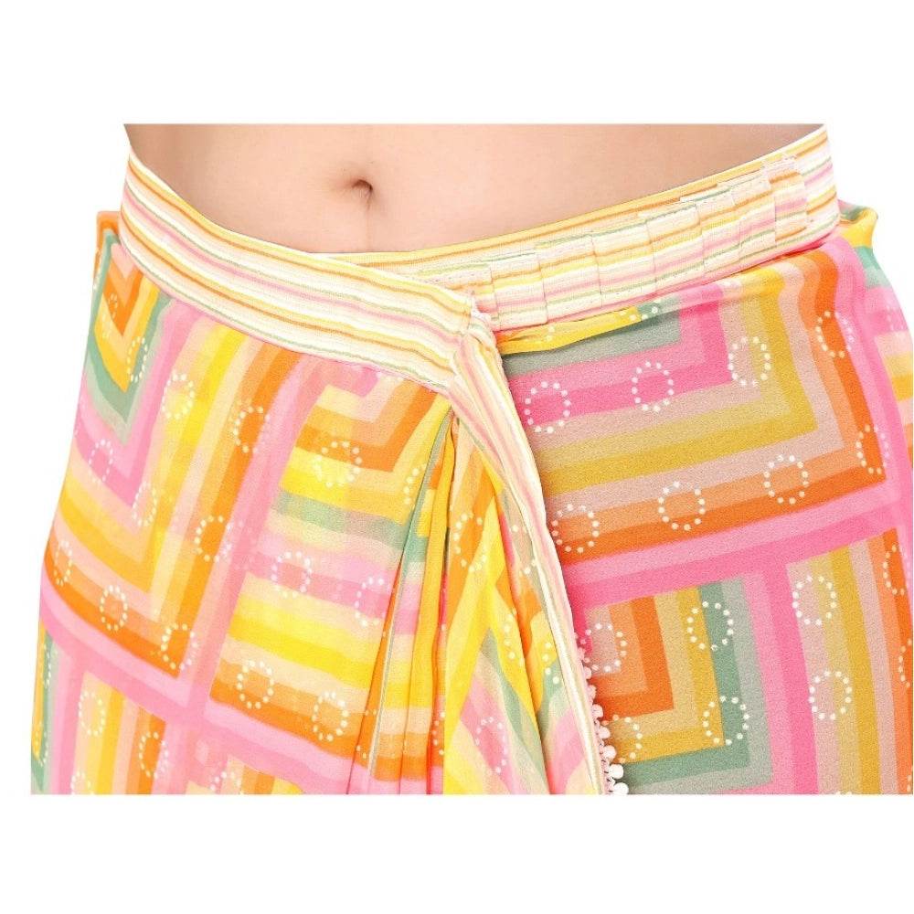 Generic Women's Small Lace Georgette Printed Ready-to-Wear Saree With Unstitched Blouse 5.5 Mtr (Yellow) - MYLUXURY LANE ENTERPRISE