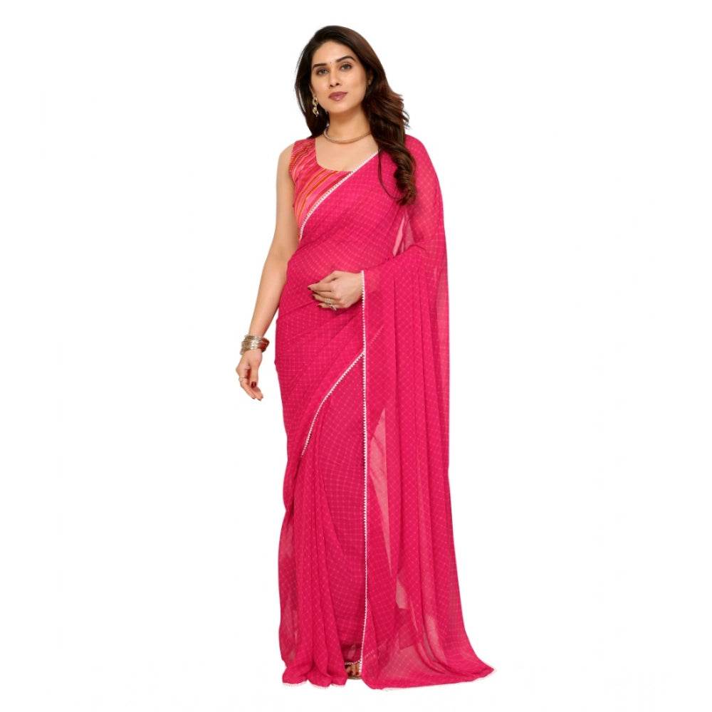 Generic Women's Small Lace Georgette Embellished Ready-to-Wear Saree With Unstitched Blouse 5.5 Mtr (Dark Pink) - MYLUXURY LANE ENTERPRISE
