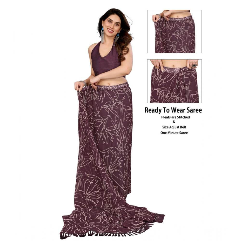 Generic Women's Zalar Lace Georgette Printed Ready-to-Wear Saree With Unstitched Blouse 5.5 Mtr (Wine) - MYLUXURY LANE ENTERPRISE