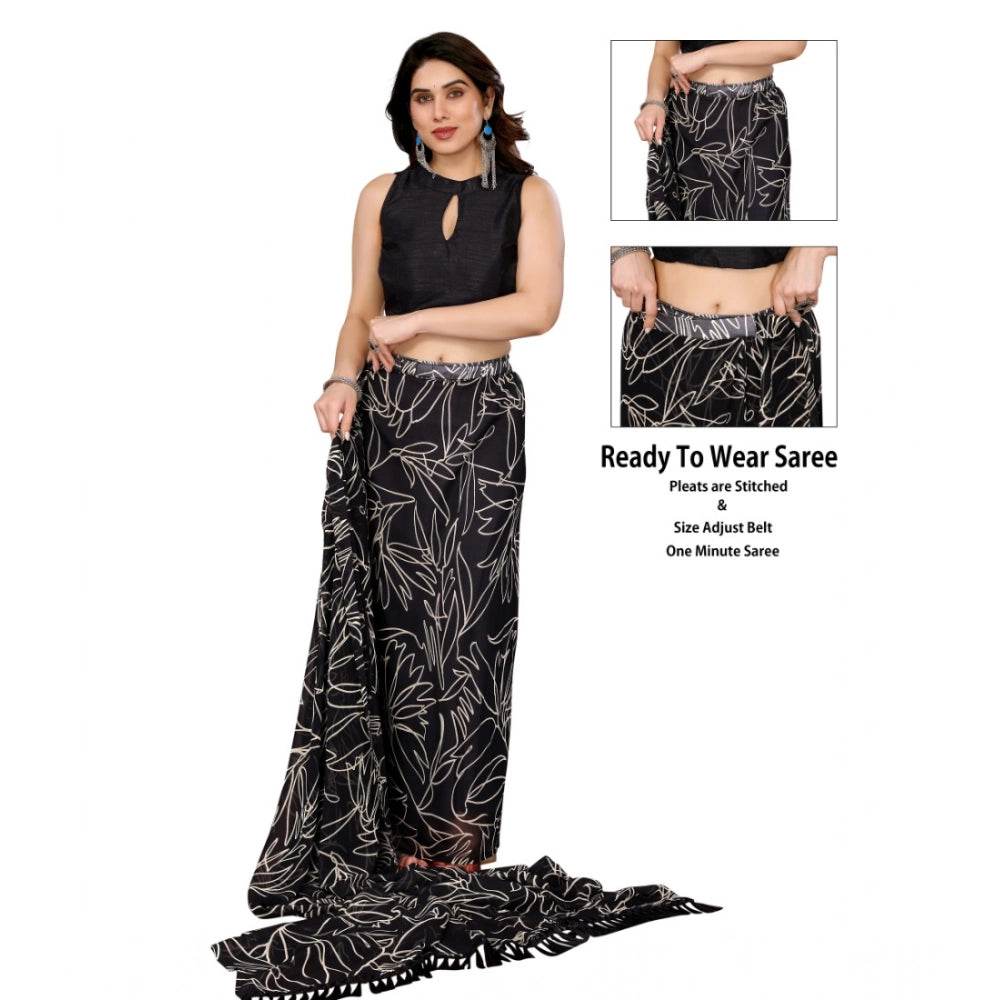 Generic Women's Zalar Lace Georgette Printed Ready-to-Wear Saree With Unstitched Blouse 5.5 Mtr (Black) - MYLUXURY LANE ENTERPRISE