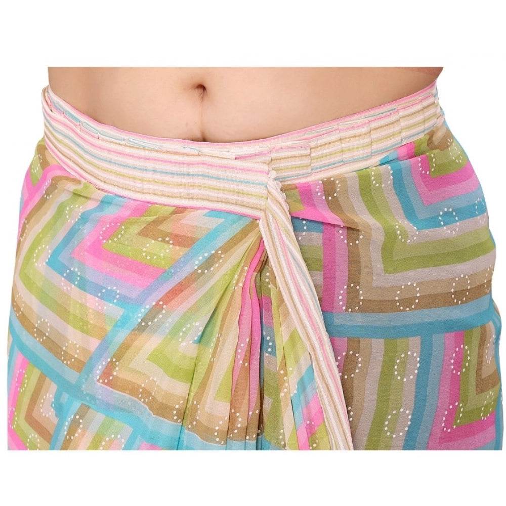 Generic Women's Small Lace Georgette Printed Ready-to-Wear Saree With Unstitched Blouse 5.5 Mtr (Green) - MYLUXURY LANE ENTERPRISE