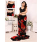 Generic Women's Small Lace Georgette Printed Ready-to-Wear Saree With Unstitched Blouse 5.5 Mtr (Black-Red) - MYLUXURY LANE ENTERPRISE