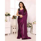 Generic Women's Black Berry Striped Ready-to-Wear Saree With Unstitched Blouse 5.5 Mtr (Purple-Black) - MYLUXURY LANE ENTERPRISE