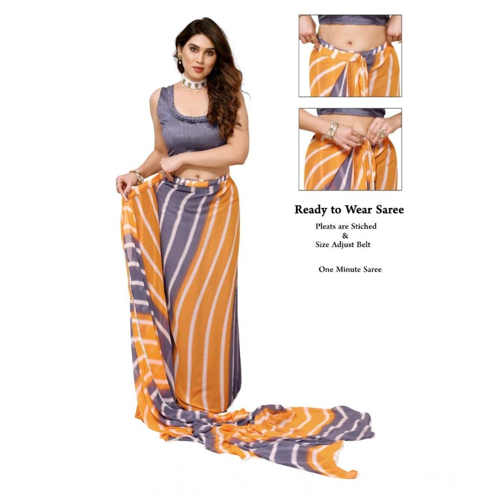 Generic Women's Small Lace Georgette Striped Ready-to-Wear Saree With Unstitched Blouse 5.5 Mtr (Orange-Grey) - MYLUXURY LANE ENTERPRISE