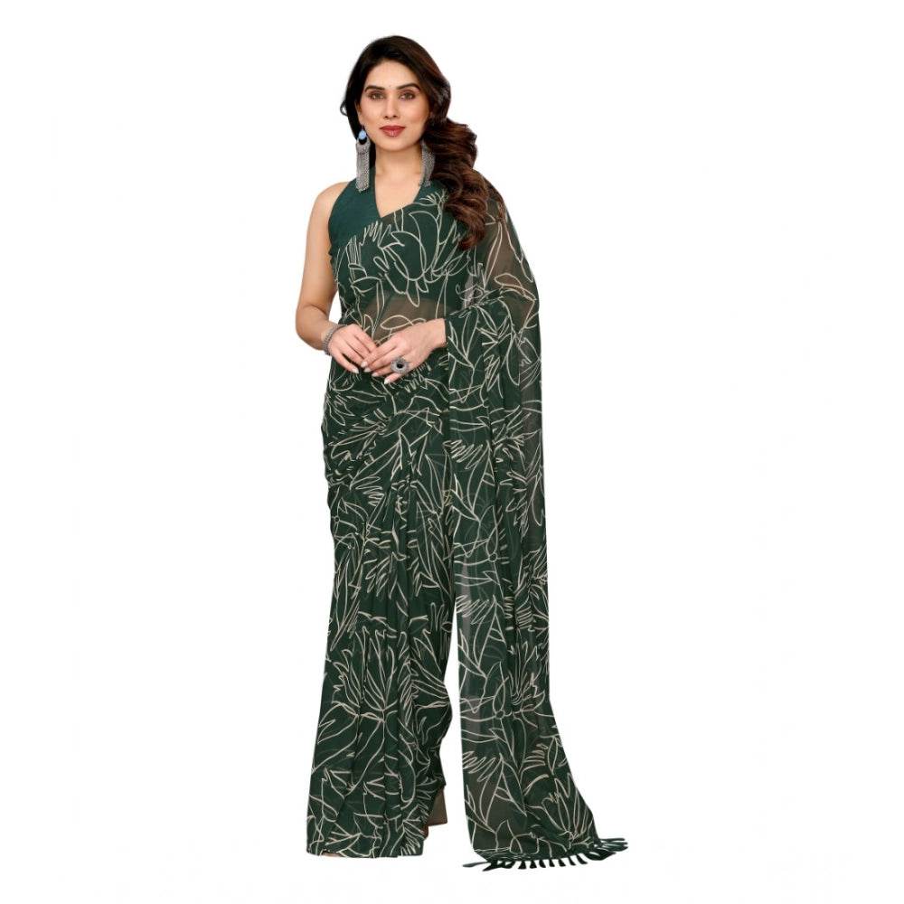 Generic Women's Zalar Lace Georgette Printed Ready-to-Wear Saree With Unstitched Blouse 5.5 Mtr (Green) - MYLUXURY LANE ENTERPRISE