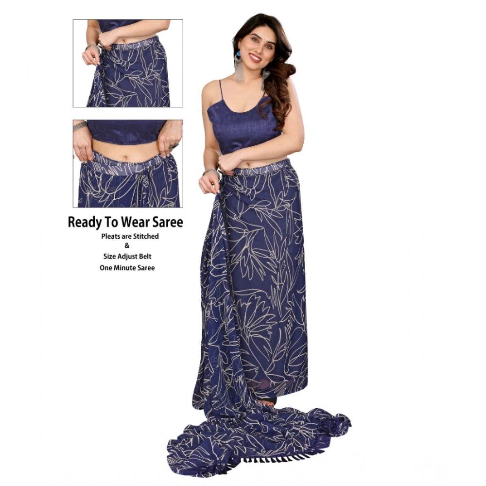Generic Women's Zalar Lace Georgette Printed Ready-to-Wear Saree With Unstitched Blouse 5.5 Mtr (Blue) - MYLUXURY LANE ENTERPRISE