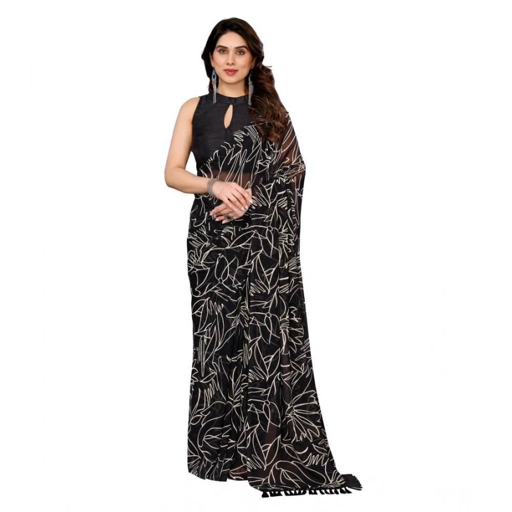 Generic Women's Zalar Lace Georgette Printed Ready-to-Wear Saree With Unstitched Blouse 5.5 Mtr (Black) - MYLUXURY LANE ENTERPRISE