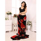 Generic Women's Small Lace Georgette Printed Ready-to-Wear Saree With Unstitched Blouse 5.5 Mtr (Black-Red) - MYLUXURY LANE ENTERPRISE