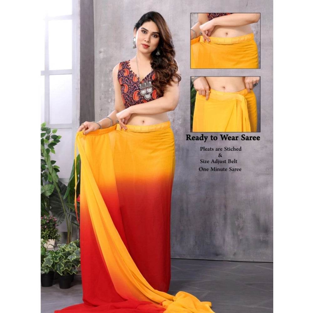 Generic Women's Small Lace Georgette Solid Ready-to-Wear Saree With Unstitched Blouse 5.5 Mtr (Red-Orange) - MYLUXURY LANE ENTERPRISE