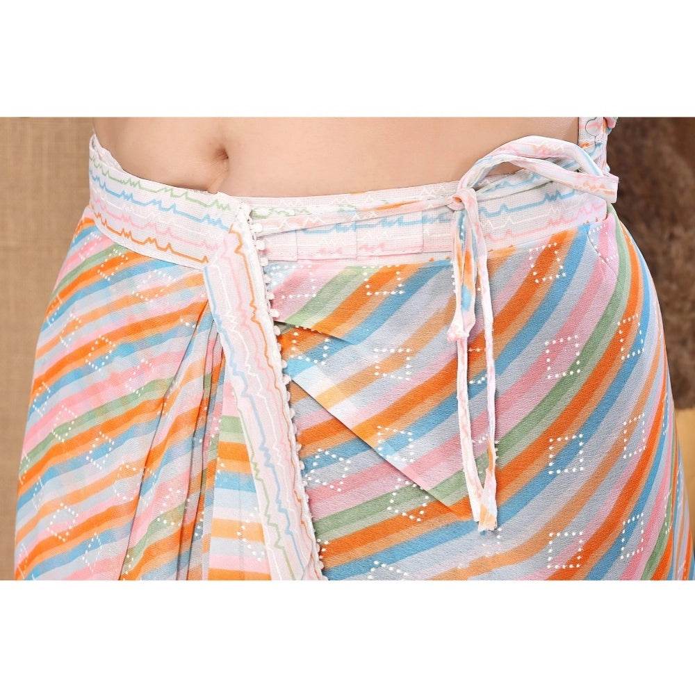 Generic Women's Small Lace Georgette Striped Ready-to-Wear Saree With Unstitched Blouse 5.5 Mtr (Orange) - MYLUXURY LANE ENTERPRISE