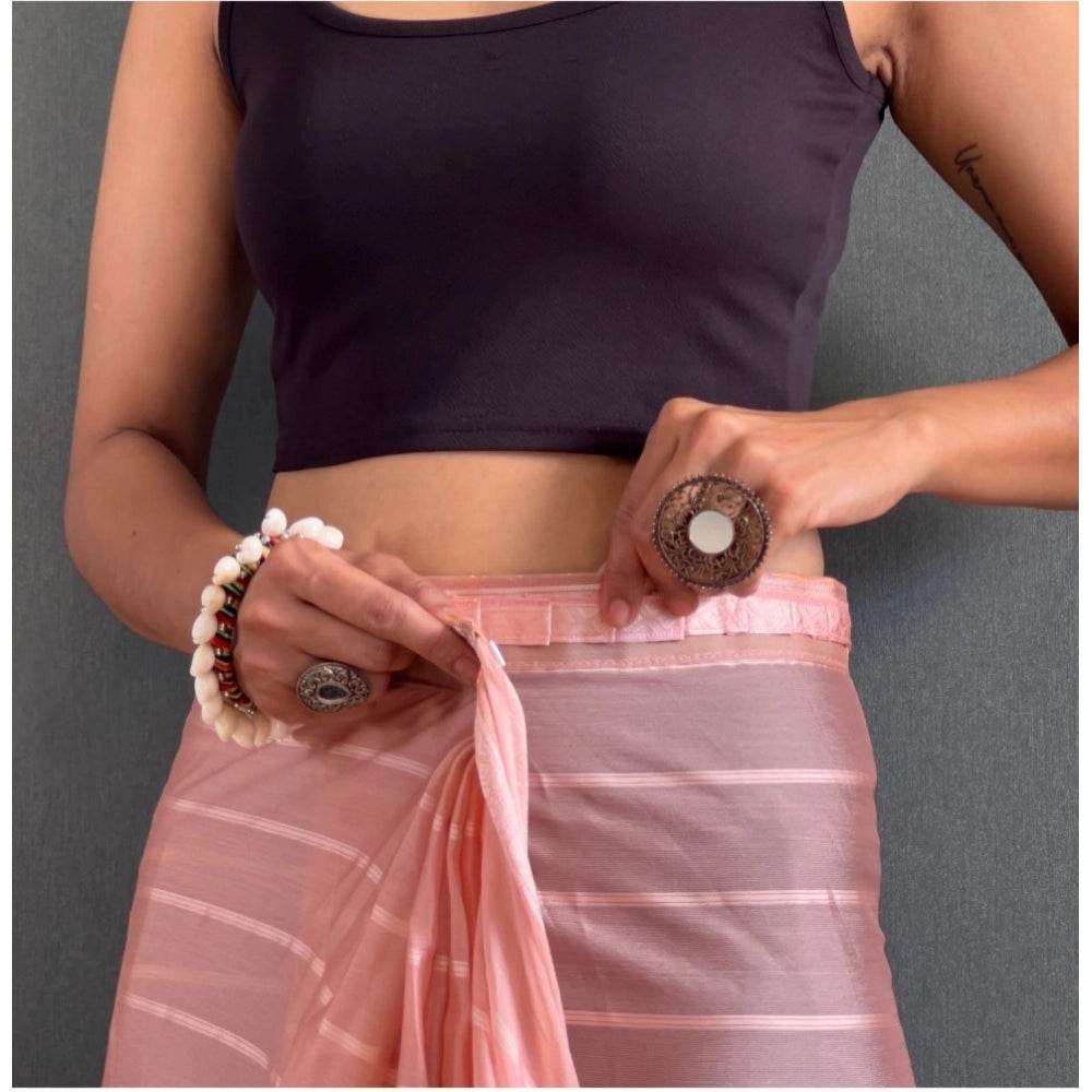 Generic Women's Chiffon Striped Ready to wear Saree With Unstitched Blouse 5.5 Mtr (Peach) - MYLUXURY LANE ENTERPRISE