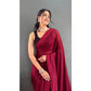 Generic Women's Chiffon Solid Ready to wear Saree With Unstitched Blouse 5.5 Mtr (Maroon) - MYLUXURY LANE ENTERPRISE