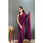 Generic Women's Chiffon Solid Ready to wear Saree With Unstitched Blouse 5.5 Mtr (Wine ) - MYLUXURY LANE ENTERPRISE