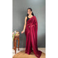 Generic Women's Chiffon Solid Ready to wear Saree With Unstitched Blouse 5.5 Mtr (Maroon) - MYLUXURY LANE ENTERPRISE