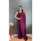 Generic Women's Chiffon Solid Ready to wear Saree With Unstitched Blouse 5.5 Mtr (Wine ) - MYLUXURY LANE ENTERPRISE