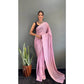Generic Women's Chiffon Striped Ready to wear Saree With Unstitched Blouse 5.5 Mtr (Pink) - MYLUXURY LANE ENTERPRISE