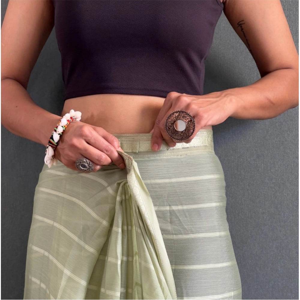 Generic Women's Chiffon Striped Ready to wear Saree With Unstitched Blouse 5.5 Mtr (Pista ) - MYLUXURY LANE ENTERPRISE