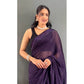 Generic Women's Chiffon Solid Ready to wear Saree With Unstitched Blouse 5.5 Mtr (Purple) - MYLUXURY LANE ENTERPRISE