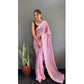 Generic Women's Chiffon Striped Ready to wear Saree With Unstitched Blouse 5.5 Mtr (Pink) - MYLUXURY LANE ENTERPRISE