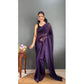 Generic Women's Chiffon Solid Ready to wear Saree With Unstitched Blouse 5.5 Mtr (Purple) - MYLUXURY LANE ENTERPRISE