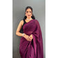 Generic Women's Chiffon Solid Ready to wear Saree With Unstitched Blouse 5.5 Mtr (Wine ) - MYLUXURY LANE ENTERPRISE
