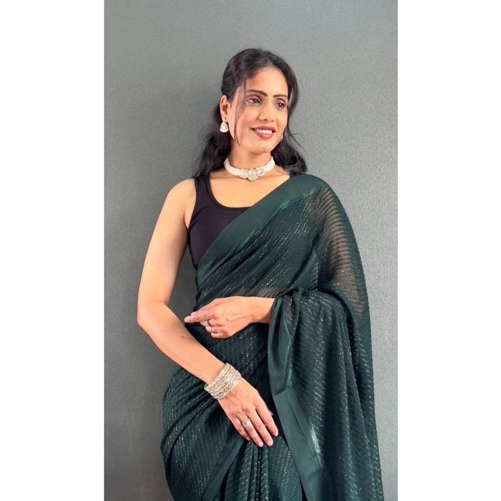 Generic Women's Chiffon Solid Ready to wear Saree With Unstitched Blouse 5.5 Mtr (Green ) - MYLUXURY LANE ENTERPRISE