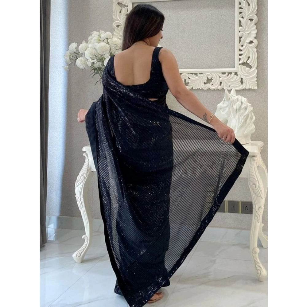 Generic Women's Georgette Embellished Sequnece Bollywood Saree With Unstitched Blouse 5.5Mtr (Black) - MYLUXURY LANE ENTERPRISE
