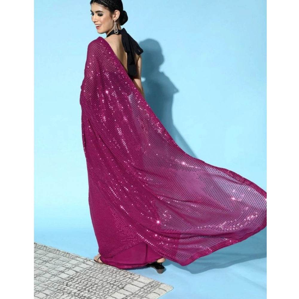 Generic Women's Georgette Embellished Sequnece Bollywood Saree With Unstitched Blouse 5.5Mtr (Wine) - MYLUXURY LANE ENTERPRISE