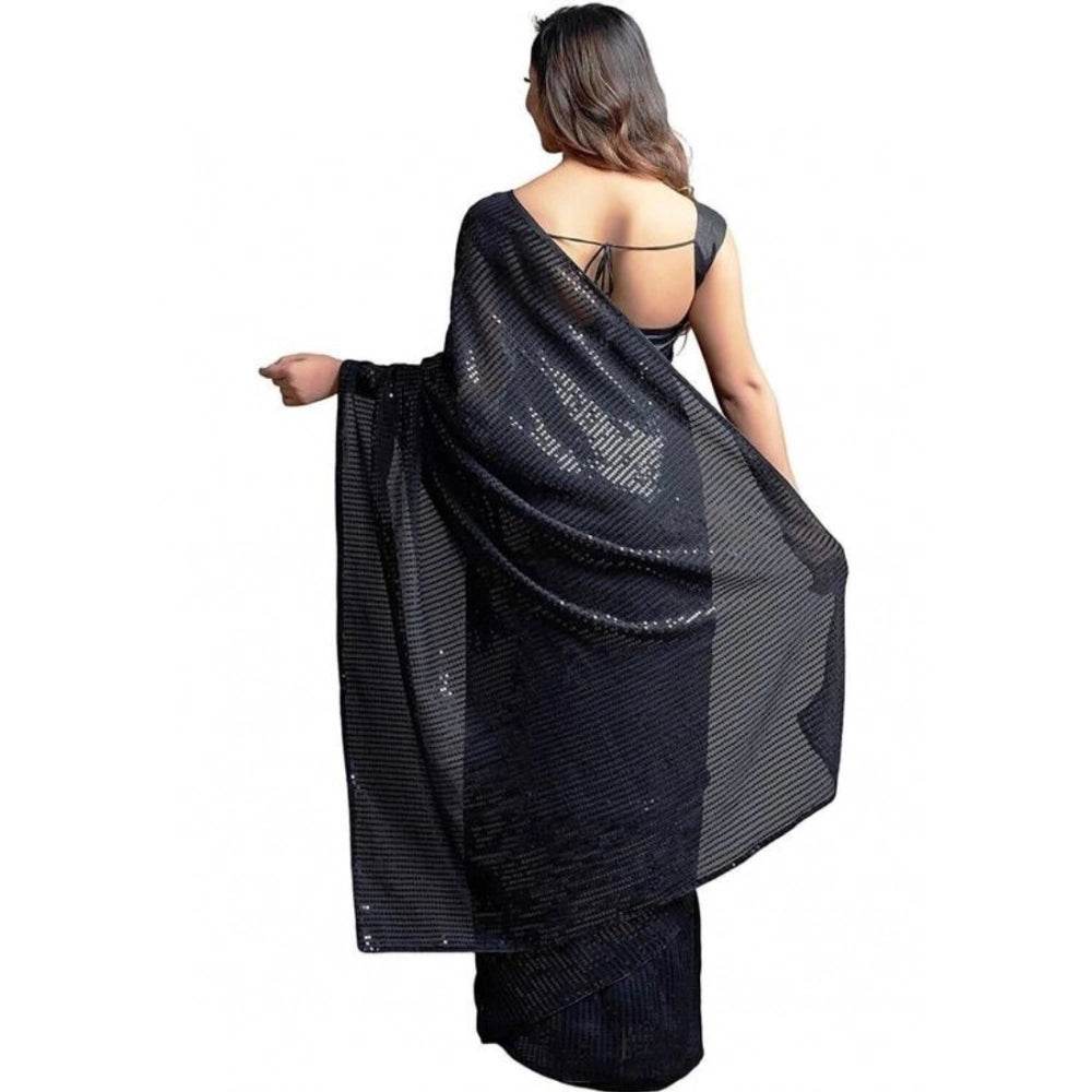 Generic Women's Georgette Embellished Sequnece Bollywood Saree With Unstitched Blouse 5.5Mtr (Black) - MYLUXURY LANE ENTERPRISE