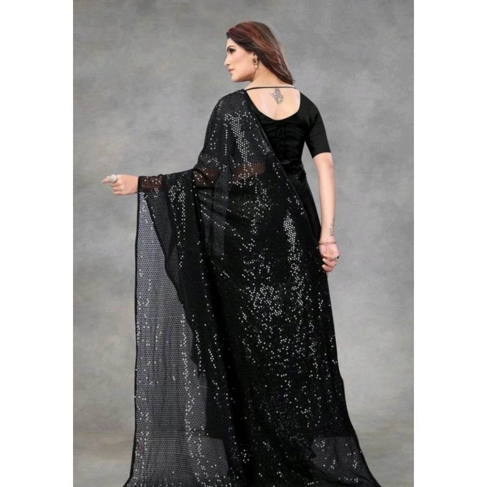 Generic Women's Georgette Embellished Sequnece Bollywood Saree With Unstitched Blouse 5.5Mtr (Black) - MYLUXURY LANE ENTERPRISE