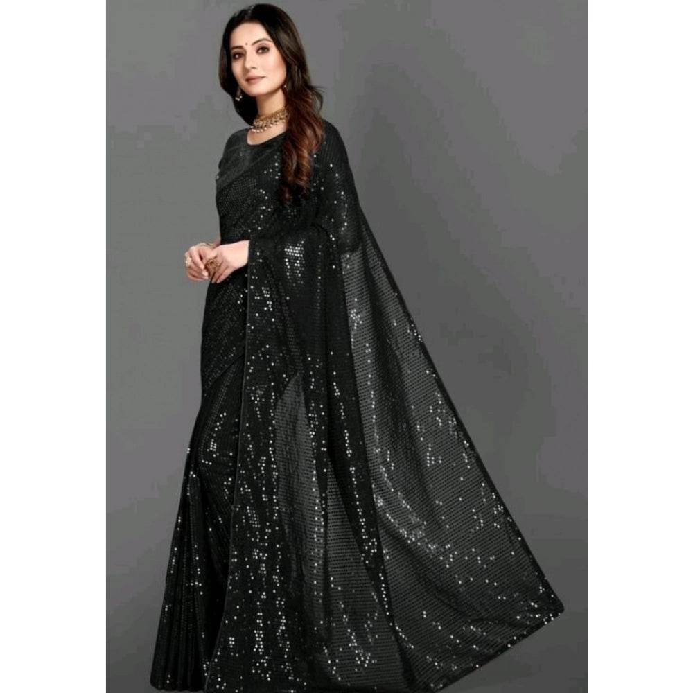 Generic Women's Georgette Embellished Sequnece Bollywood Saree With Unstitched Blouse 5.5Mtr (Black) - MYLUXURY LANE ENTERPRISE