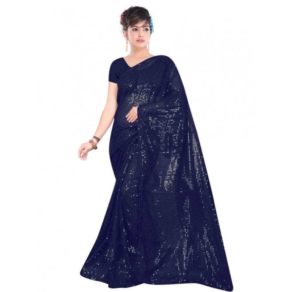 Generic Women's Georgette Embellished Sequnece Bollywood Saree With Unstitched Blouse 5.5Mtr (Blue) - MYLUXURY LANE ENTERPRISE