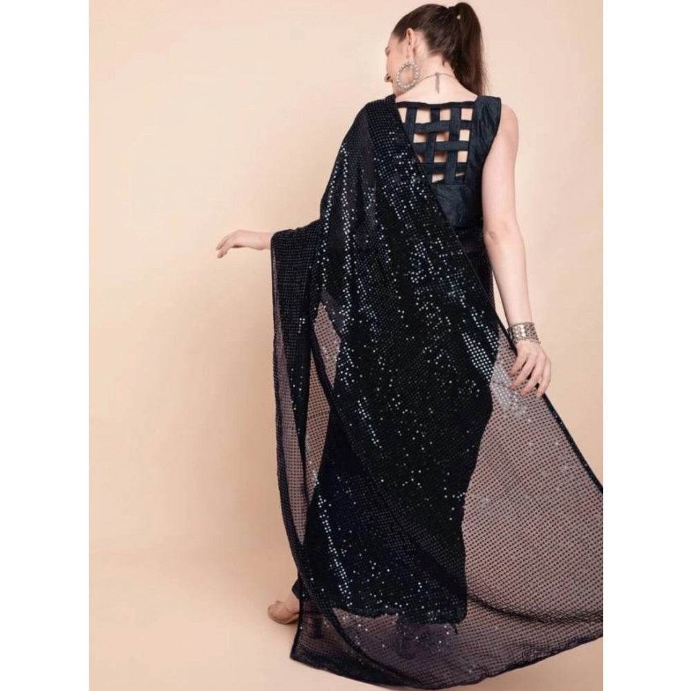 Generic Women's Georgette Embellished Sequnece Bollywood Saree With Unstitched Blouse 5.5Mtr (Black) - MYLUXURY LANE ENTERPRISE