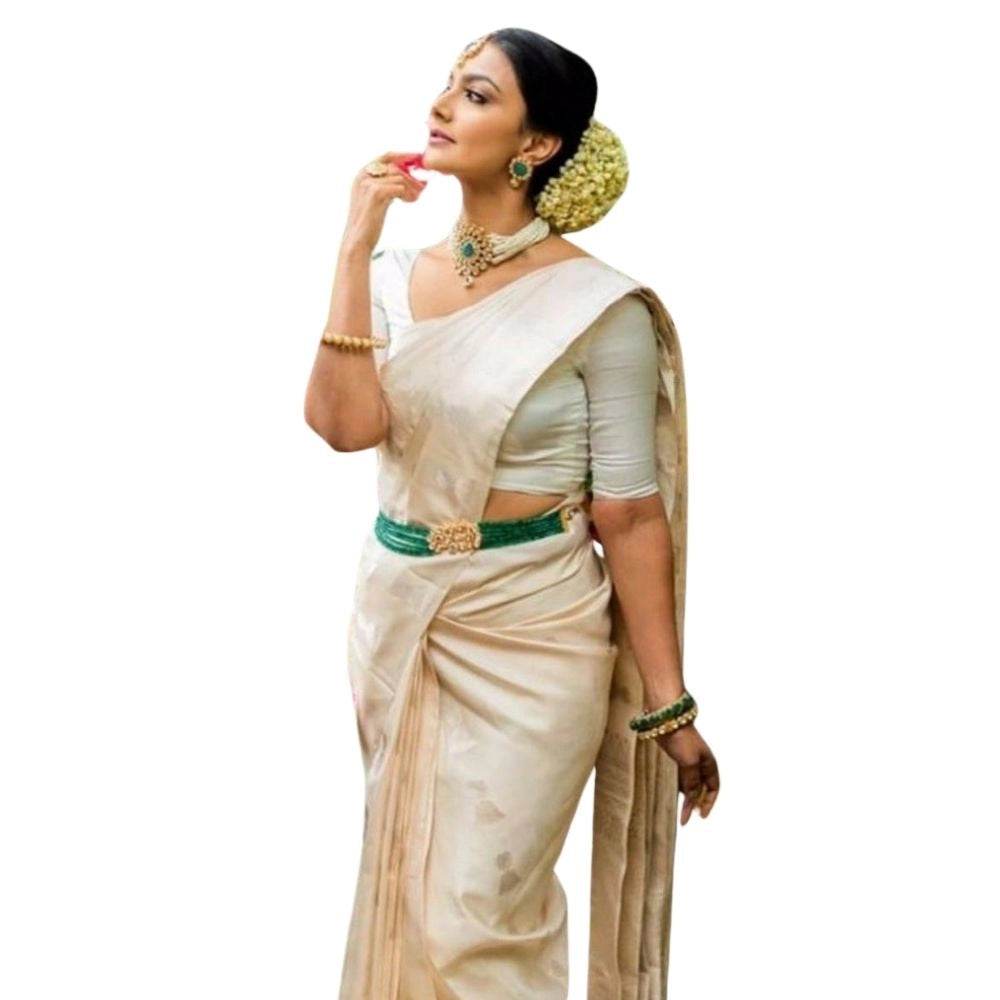 Generic Women's Silk Printed Saree With Unstitched Blouse 5.5Mtr (White) - MYLUXURY LANE ENTERPRISE