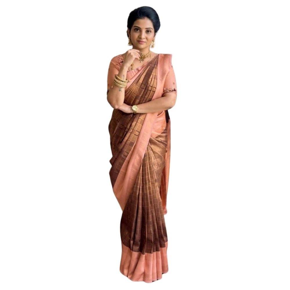 Generic Women's Silk Printed Saree With Unstitched Blouse 5.5Mtr (Brown) - MYLUXURY LANE ENTERPRISE