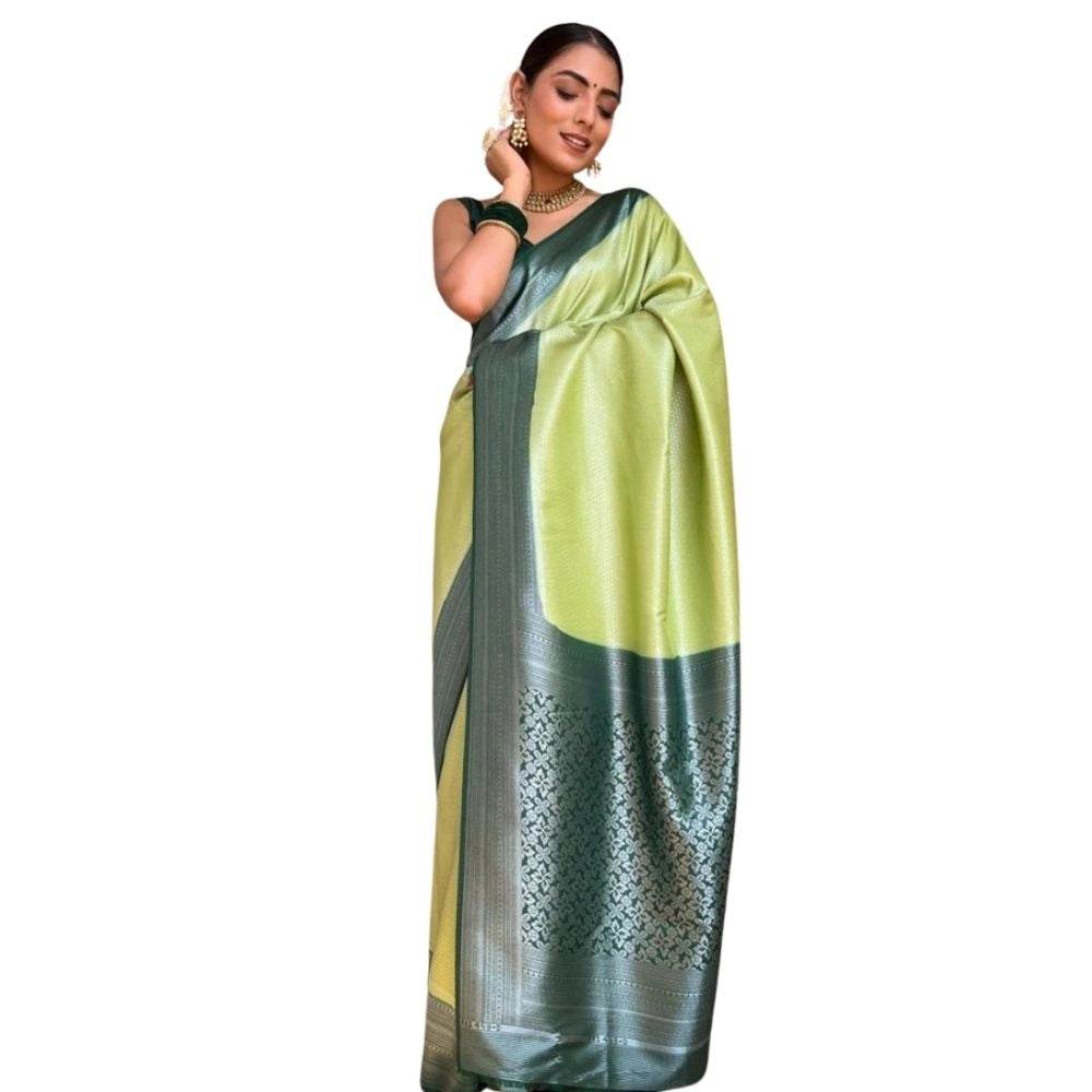 Generic Women's Silk Printed Saree With Unstitched Blouse 5.5Mtr (Sea Green) - MYLUXURY LANE ENTERPRISE