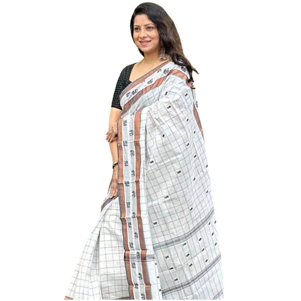 Generic Women's Silk Printed Saree With Unstitched Blouse 5.5Mtr (Off White) - MYLUXURY LANE ENTERPRISE