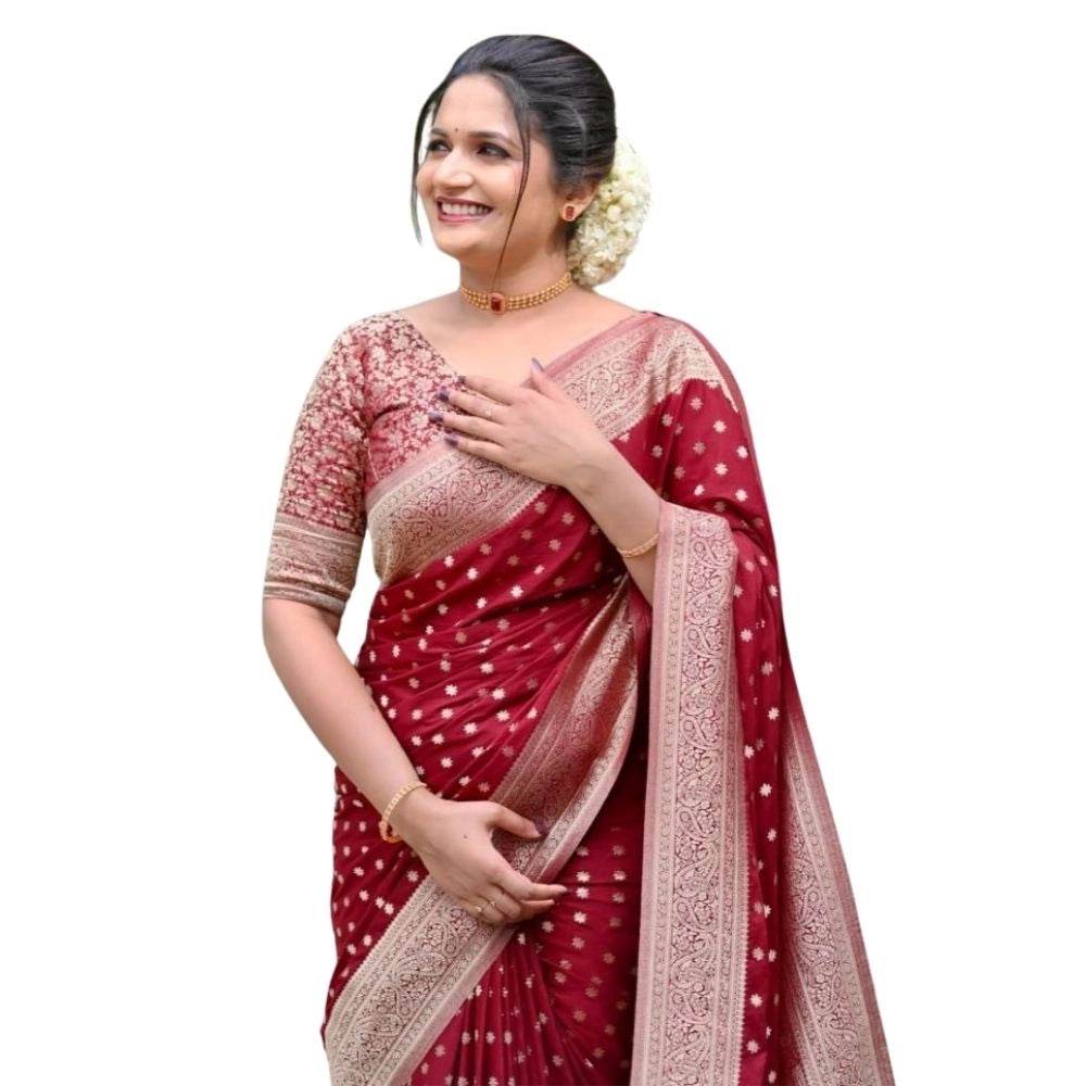 Generic Women's Silk Printed Saree With Unstitched Blouse 5.5Mtr (Maroon) - MYLUXURY LANE ENTERPRISE