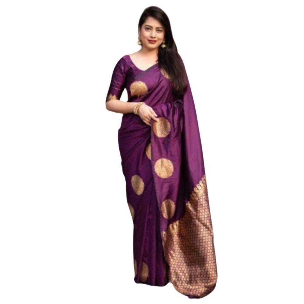 Generic Women's Silk Printed Saree With Unstitched Blouse 5.5Mtr (Wine) - MYLUXURY LANE ENTERPRISE