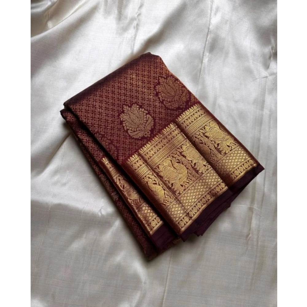 Generic Women's Silk Printed Saree With Unstitched Blouse 5.5Mtr (Maroon) - MYLUXURY LANE ENTERPRISE