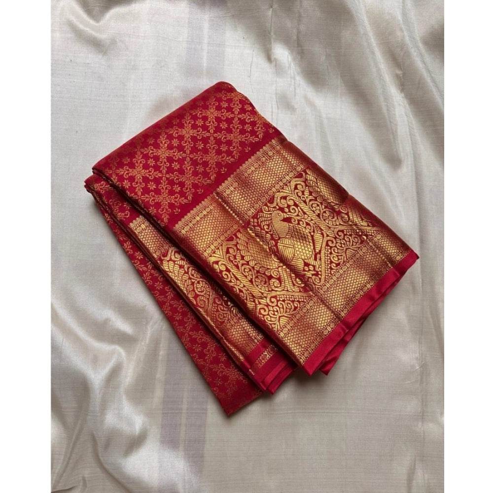 Generic Women's Silk Printed Saree With Unstitched Blouse 5.5Mtr (Maroon) - MYLUXURY LANE ENTERPRISE