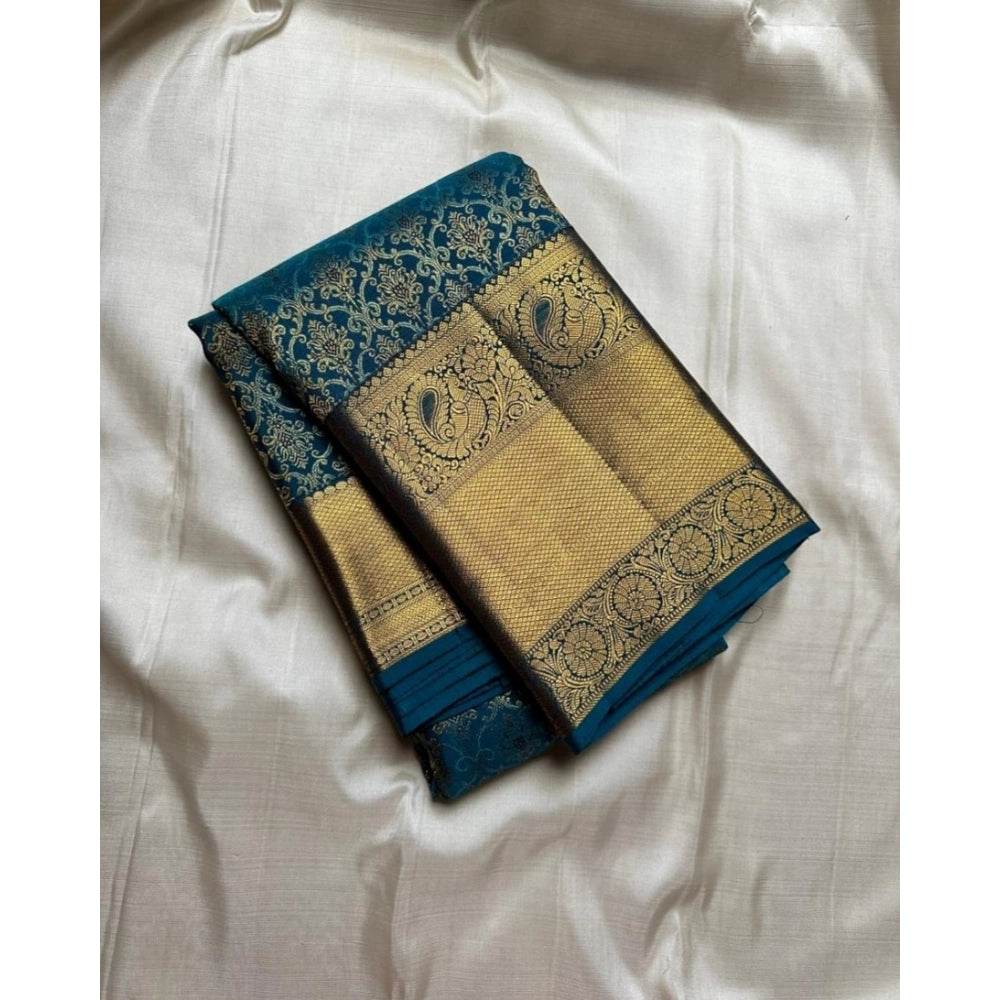 Generic Women's Silk Printed Saree With Unstitched Blouse 5.5Mtr (Rama) - MYLUXURY LANE ENTERPRISE